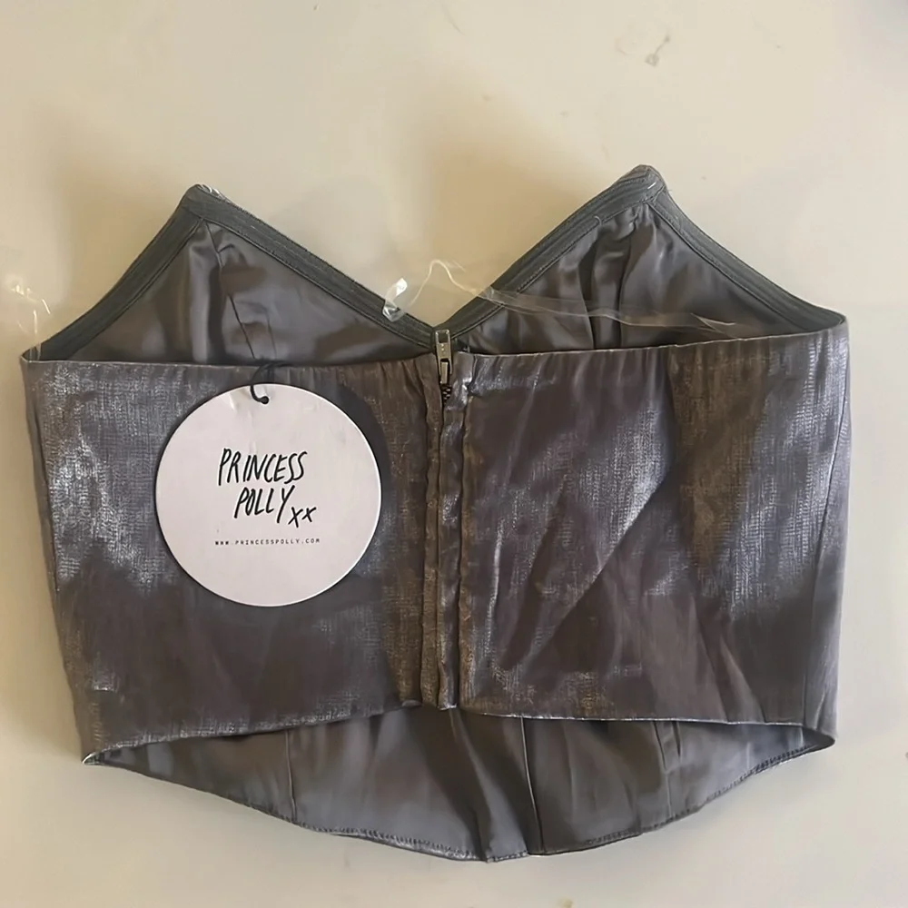 PRINCESS POLLY METALLIC GREY CORAET TOP - Picture 2 of 3